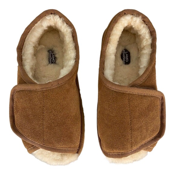 Lamo Open Toe Wrap Suede Slippers Shearling Lined Women's 9 XL Tried on only - Picture 3 of 11